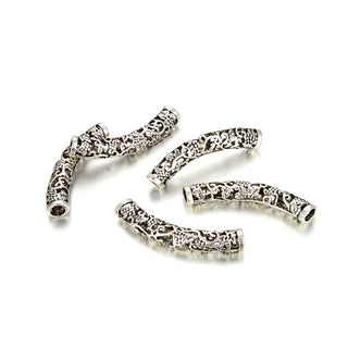 10pcs Large Hole Curved Filigree Grapevines Noodle Tubes, Antique Silver, 40mm (1.57 Inch),  Hole ID 4.5mm, MC-L2