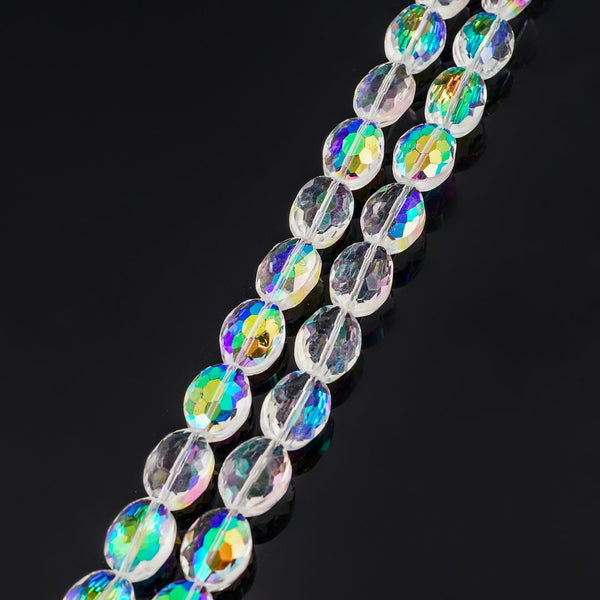 50pcs Creative Club Faceted Flat Oval Crystal Beads, Crystal AB, 16x12mm/Large, Hole ID 1.1mm, CCO-2