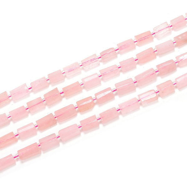 Natural Rose Quartz Pink Crystal Gemstone Faceted Tube Beads, 14x7mm, Hole ID 1mm, 15 Inch/1 Strand, GZ8-2