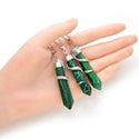 1pc Lab Created Green Malachite Hexagonal Pile Gemstone Pendant Necklace, 18 Inch Surgical Stainless Steel Chain, GGP-D3