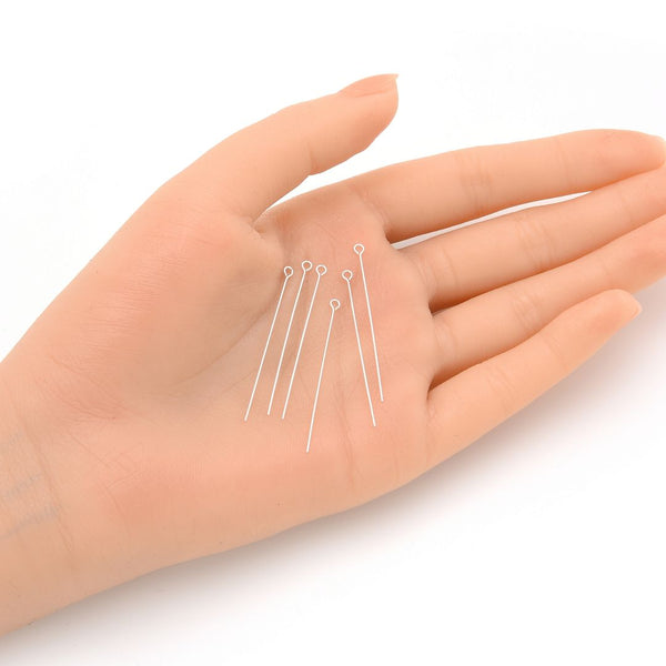 20pcs 925 Sterling Silver Eyepins Eye Pin, 0.5mm/24 Gauge, Length Selections: 25mm/30mm/38mm/50mm