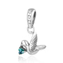 1pc 925 Sterling Silver Bird Charm, Freedom Lover May Birthstone Charm Drop, Green Emerald Cubic Zirconia CZ, 20mm Long, Hole ID 4.5mm, EC1-D5