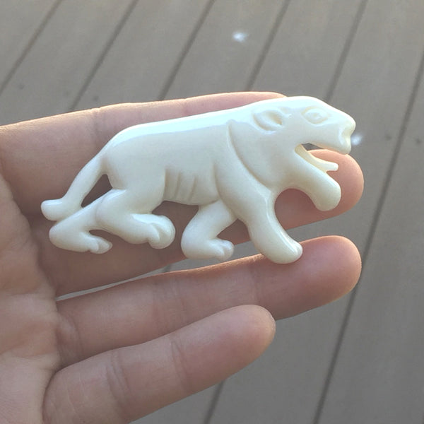 1pc Beautiful Lion King Buffalo Hand Carved White Buffalo Bone Drop Pendant, Symbol of Strength Prosperity Pendant, with Sterling Silver Bail, 2.6 Inch, BP-20