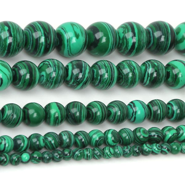 Synthetic Green Malachite Gemstone Round Beads, 1 Strand/15 Inch, Size Selections: 4mm/6mm/8mm/10mm