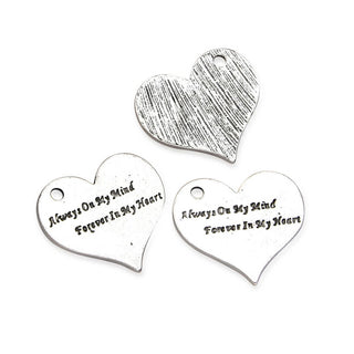20pcs Always On My Mind Heart Charms, 25mm Large One Sided Heart Drop Pendants, Antique Silver, MC-D30
