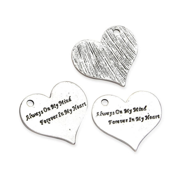 20pcs Always On My Mind Heart Charms, 25mm Large One Sided Heart Drop Pendants, Antique Silver, MC-D30