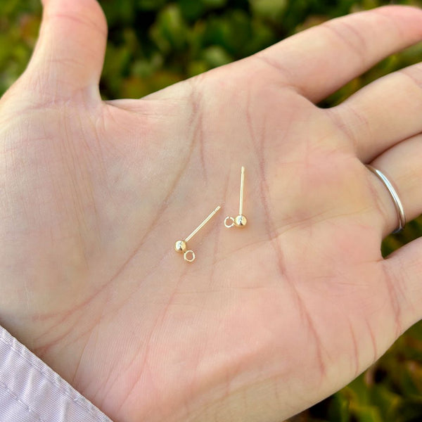 4pcs Real 1/20 14K Gold Filled 3mm Ball Earring Posts, Open Ring, with 4pcs Plastic Earring Backs, JK1-D3