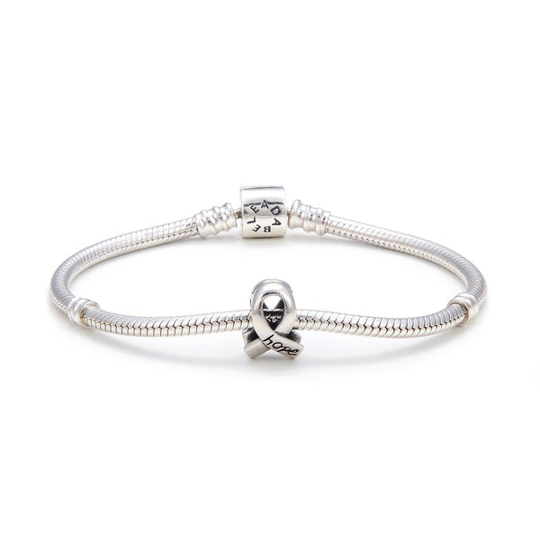 1pc Real 925 Sterling Silver Hope Ribbon Bead Charm, Compatible with Pandora All Other Charm Bracelet, EC7-B2