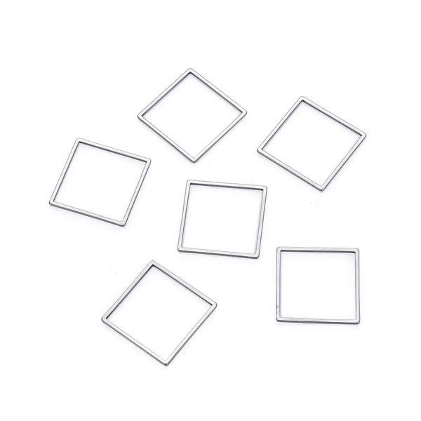 20pcs 304 Surgical Stainless Steel Square Hoop Link Findings –Geometric Open Back Bezel Connectors (12mm/16mm/20mm)
