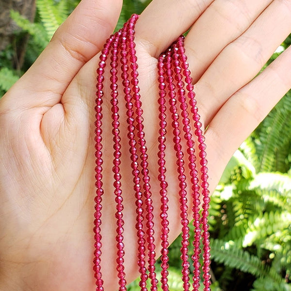 Natural Garnet Red Jade Gemstone Faceted Round Beads, 3mm/Small Tiny, Hole ID 0.8mm, 2 Strands/26 Inch Total, GH3R-3