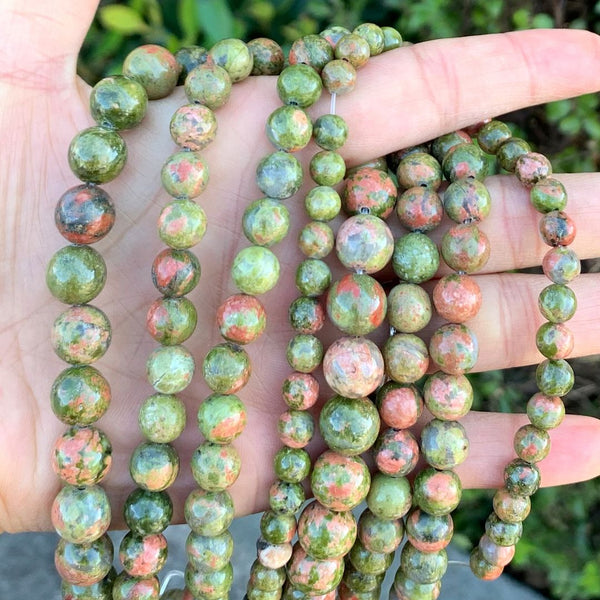 Natural Unakite Jasper Gemstone Round Beads, 1 Strand/15 Inch, Size Selections: 4mm/6mm/8mm/10mm