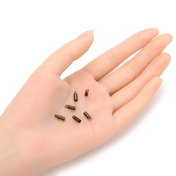 100pcs Tube Cord End Caps, Glue In Endcap Barrel, Antique Bronze Plated Brass, Hole Inner Diameter Selections: 1.5mm/2mm/2.5mm/3mm/3.5mm