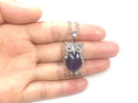 1pc Natural Purple Amethyst Crystal Gemstone Owl Pendant Necklace, 18 Inch Surgical Stainless Steel Chain, GGP-G4