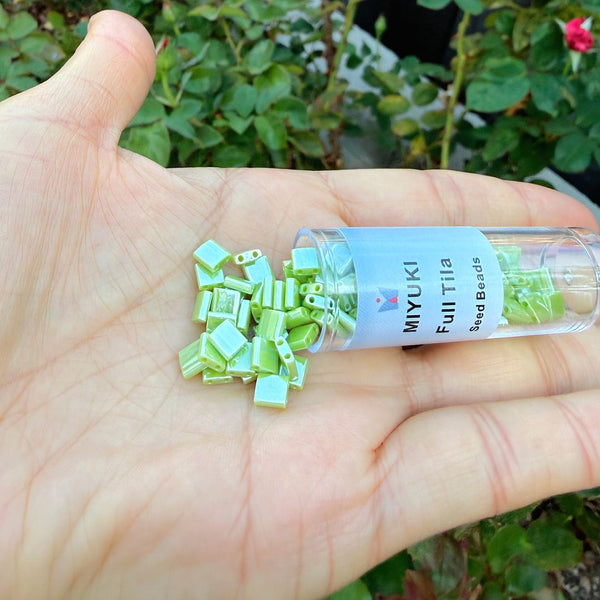 10g Miyuki Full Tila Square Seed Beads 5x5mm, Opaque Luster Apple Green TL-439