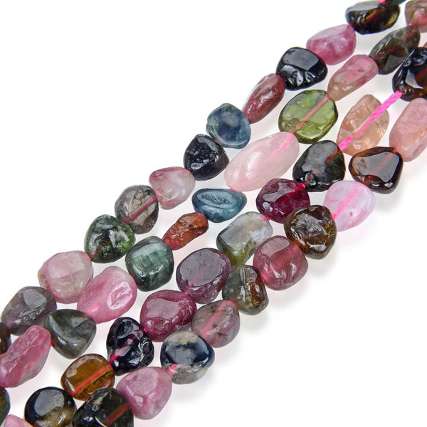 1 Strand Stretch Natural Multi-color Tourmaline Free Form Gemstone Bracelet, 7-10mm Beads, Length Selections: 7 inch/7.5 inch