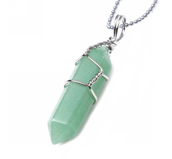 1pc Natural Green Aventurine Gemstone Pendant Necklace, 18 Inch Surgical Stainless Steel Chain, GGP-E8