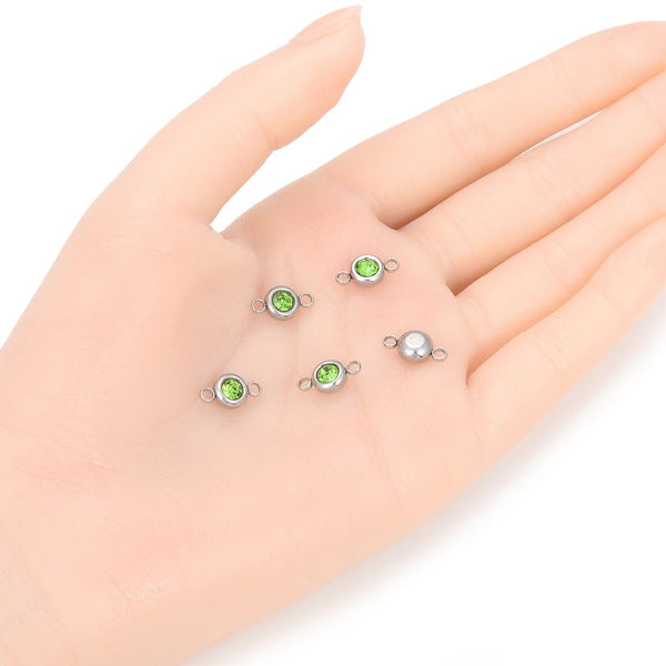 10pcs Grade A August Peridot Green Birthstone Links, Stainless Steel, Tarnish Resistant, 6mm, CCP34-8