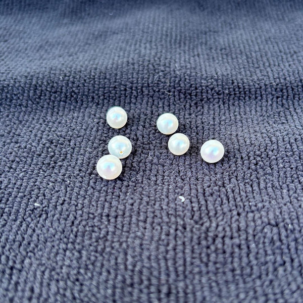 4pcs Natural AAA Grade High Luster Half Drilled Round Pearls Beads, White Cultured Freshwater Pearls, 6-7mm, Hole ID 0.85mm, PH3-67