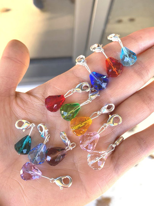 1 Set/12pcs Mixed Clip On Dangle Birthstone Charm Drops, 12mm Teardrop Crystal Beads, Sterling Silver Plated Clasps, BL7