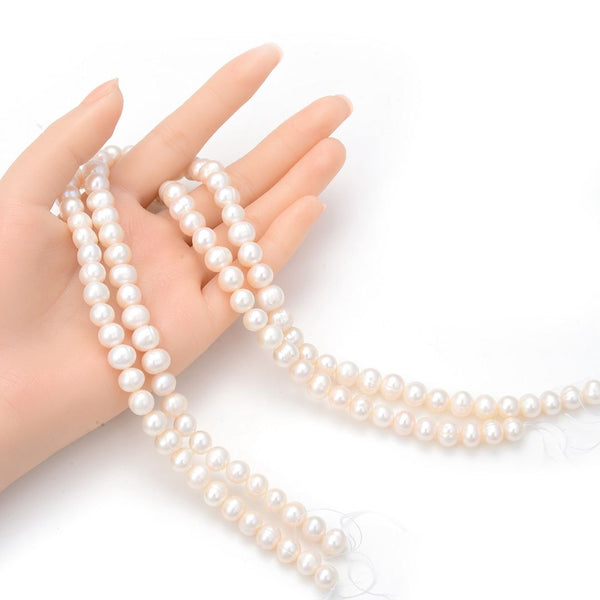 Adabele Natural AA Grade Potato Round Pearl Beads, White Cultured Freshwater Pearls, 8- 9mm, 1 Strand/14 Inch, FP1-89