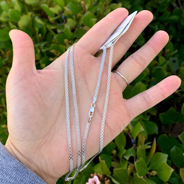 1pc 925 Sterling Silver Diamond-Cut Bismark Link Chain Necklace, Tarnish Resistant Rhodium Plated, 2.4mm, Thick Strong, Length Selections: 16/18/20/22 inch