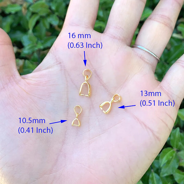 5pcs 925 Sterling Silver Pinch Bails, Pendant Clasp, Real 18K Yellow Gold Plated, Size Selections: 10.5/13/16/18/20mm