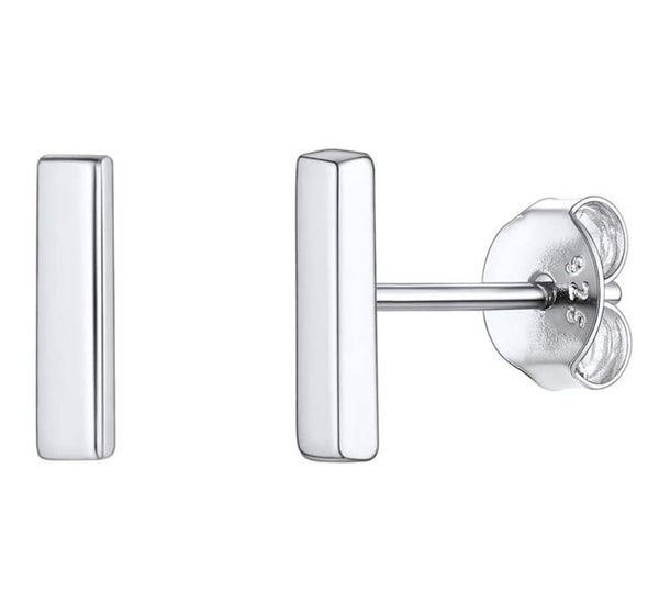 1 Pair Solid 925 Sterling Silver Stud Earrings, Bar Ear Studs, Small Tiny, SSE101-1