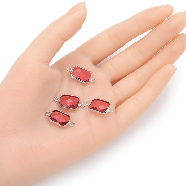 10pcs Grade A July Ruby Red Birthstone Rectangle Radiant Cut Links, Sterling Silver Plated Brass, 14mm, CCP12-S7