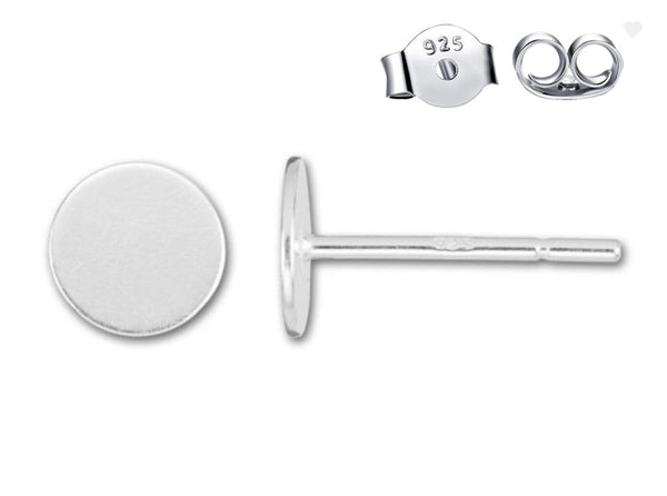 4 Pairs 925 Sterling Silver Earring Posts, Glue On Flat Board, 0.7mm/21 Gauge Pin, 8pcs Earring Backs, Flat Board Selections: 3mm/4mm/6mm/8mm