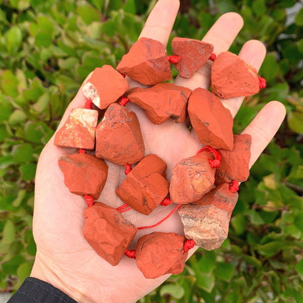 Natural Raw Red Jasper Gemstone Beads, Large Drilled Rough Nugget Stone,15 Inch GA-C6