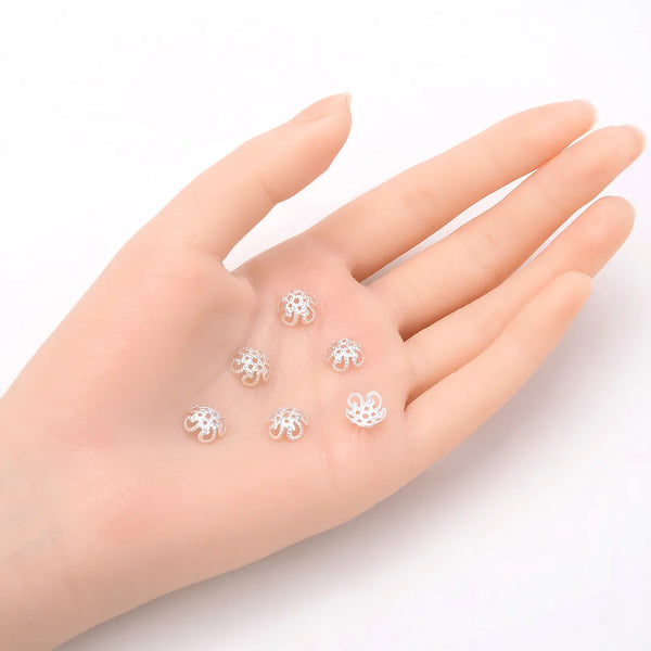 100pcs Pretty Flower Flower Bead Caps, Bead End Caps, Sterling silver Plated Brass, 10mm, CF47-1