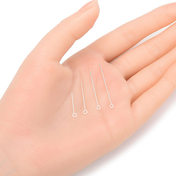 20pcs 925 Sterling Silver Eyepin Eye Pins, 0.7mm/21 Gauge, Length Selections: 18mm/25mm/30mm/35mm