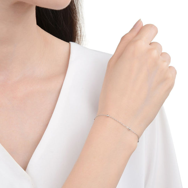 1pc 925 Sterling Silver 2.5mm Bead Station Cable Chain Bracelet, Length Selections: 7 inch/7.5 inch