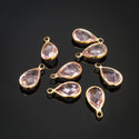 10pcs Grade A October Pink Teardrop Birthstone Charm Drop, 18K Yellow Gold Plated Brass, Size Selections: 11x7mm, 14x8mm, 16x9mm