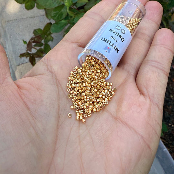 30g Miyuki Delica 11/0 Seed Beads, Duracoat Galvanized Yellow Gold DB1833