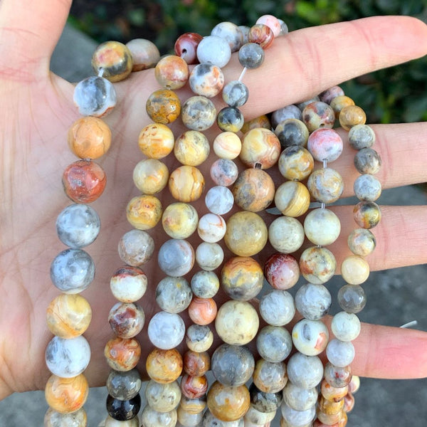 Natural Crazy Lace Agate Gemstone Round Beads, 1 Strand/15 Inch, Size Selections: 4mm/6mm/8mm/10mm