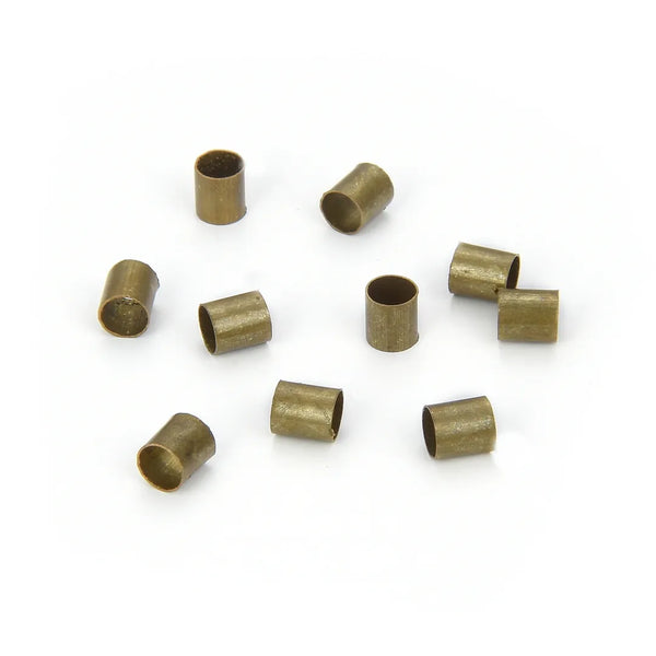 500pcs Small Tiny Crimp Tubes, Antique Bronze Plated Brass, Size Selections: 2x2mm, 3x2mm, 3x3mm