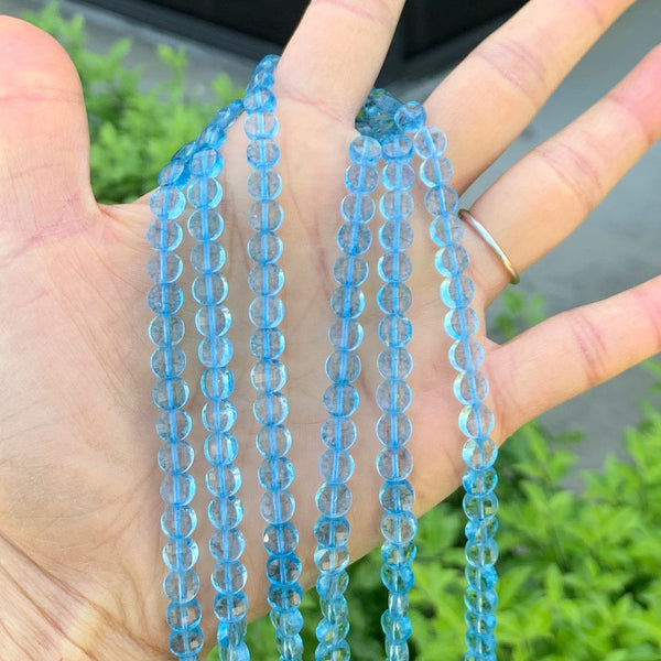 Natural Blue Crystal (Imitation Blue Topaz) Gemstone Faceted Flat Round Coin Beads, 6mm, Hole ID 1mm, 15 Inch/1 Strand, GZ13-13