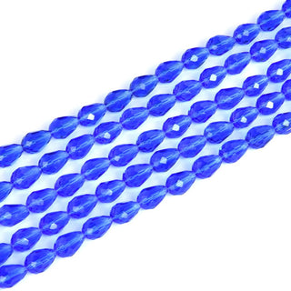 120pcs Creative Club Faceted Teardrop Crystal Glass Beads, Center Drilled, Sapphire Blue, 12x8mm, Hole ID 1mm, CCT-1213
