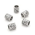 50pcs Large Hole Tube Beads, Antique Silver, 10.7mm, Hole ID 6.3mm, MC-T2