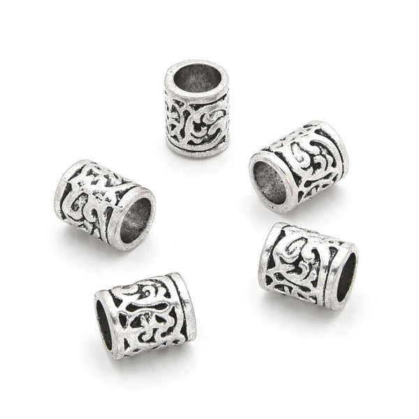 50pcs Large Hole Tube Beads, Antique Silver, 10.7mm, Hole ID 6.3mm, MC-T2