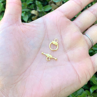 2 sets 925 Sterling Silver Flower Toggle Clasps, Real 18K Yellow Gold Plated, Size Selections: 9mm/12mm/15mm