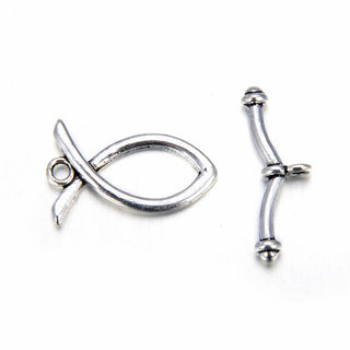 Adabele 20 Sets Fish Shape Toggle Clasp, T-Bar Jewelry Closure, 23mm (0.9 Inch), Antique Silver, MC-AF1