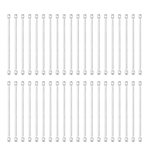 100pcs 2-Hole Bar Link, Sterling Silver Plated Brass, Hole ID 1.2mm, Length Selection: 10mm/15mm/20mm/25mm/30mm