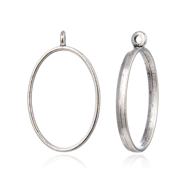 20pcs Open Back Oval Bezel Blanks, Pendant Base, Large Resin Mold, Antique Silver, 39x23mm, CF286-3