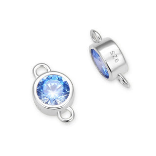 2pcs 925 Sterling Silver 4mm Tiny March Birthstone Links, Tarnish Resistant, Aquamarine Blue Cubic Zirconia Gemstone Connector, SXP6-3