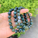 1 Strand Stretch Natural Moss Agate Beaded Gemstone Bracelet, 10mm Bead, Length Selections: 7 inch/7.5 inch/8 inch/8.5 inch