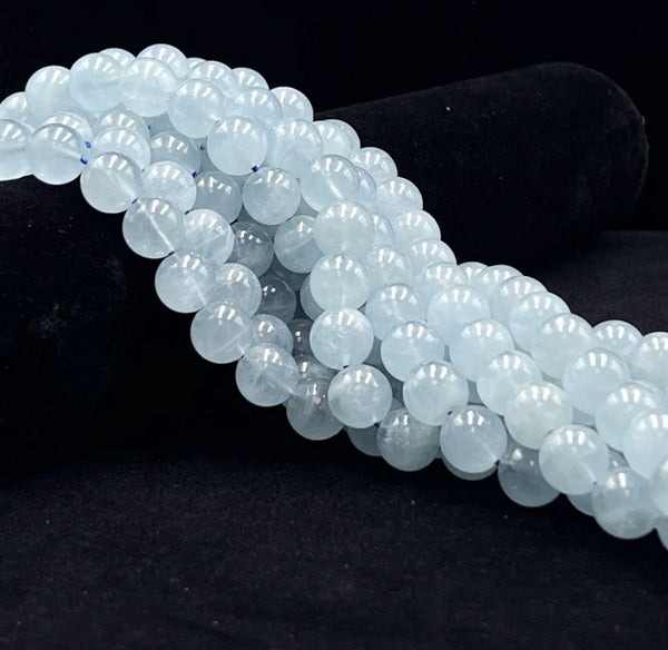 Natural Grade A Blue Aquamarine Gemstone Round Beads, 15 Inch/1 Strand, Size Selections: 6mm/8mm/10mm