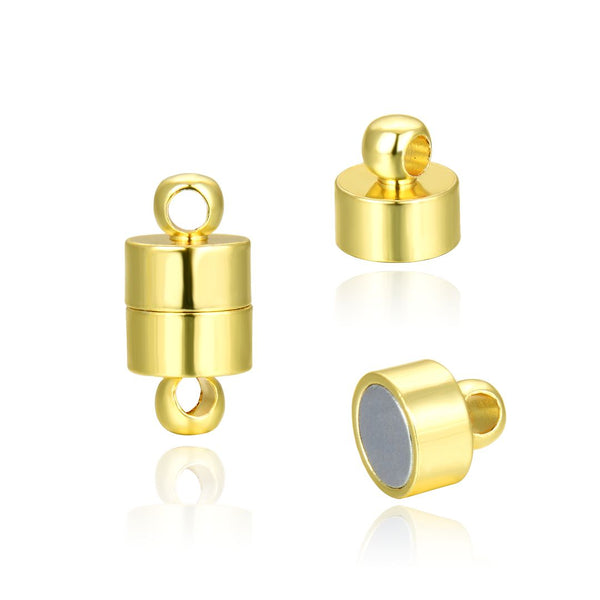 5 Sets Tarnish Resistant Cylinder Magnetic Clasps, 18K Yellow Gold Plated Brass, 6mm Small, BF57-2