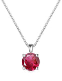 925 Sterling Silver July Birthstone Solitaire Necklace, 6mm/0.84 Carat Red Ruby Cubic Zirconia CZ, Length Selections: 16 inch/18 inch